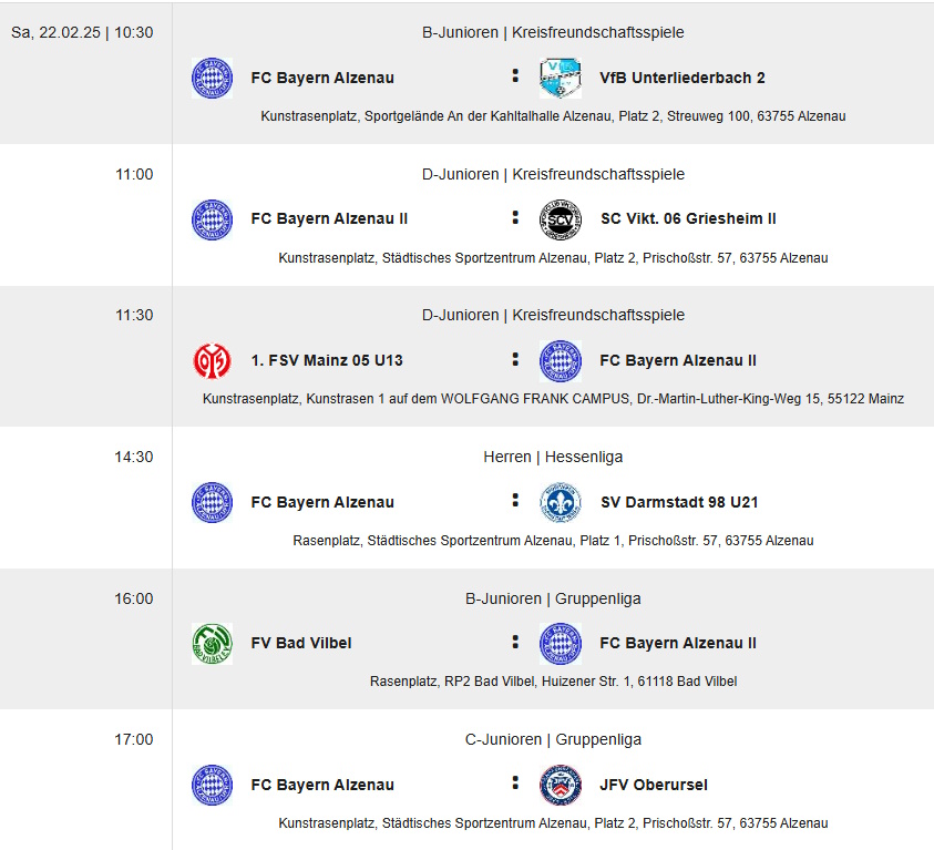 FC Bayern Alzenau Terminvorschau für den Zeitraum vom 19 25 2 2025